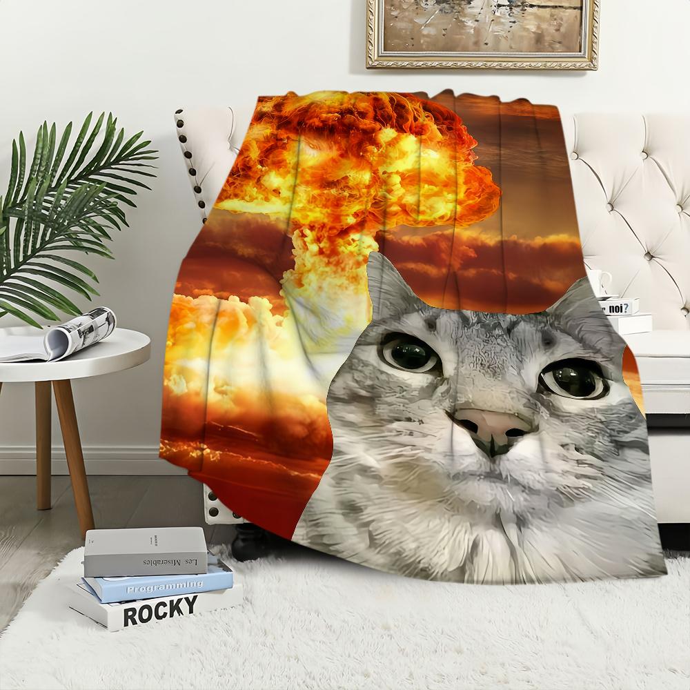 Cute cartoon funny cat meme abstract Flannel warm comfort soft plush blanket for sofa living room hogar bedroom travel gift home