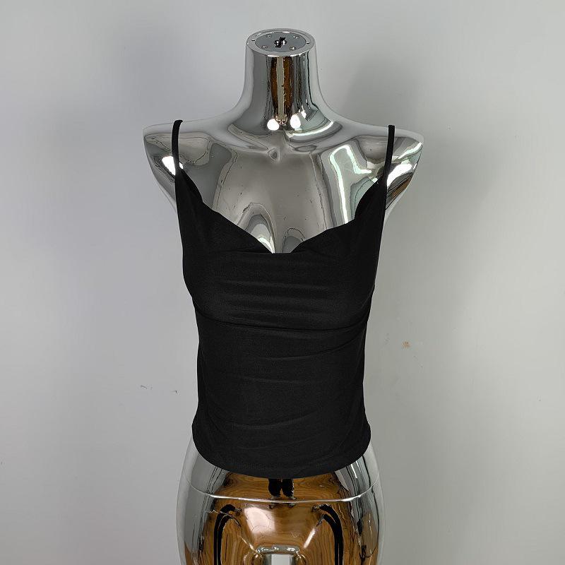 Korean Dongdaemun Stylish Slim Fit Open Back Camisole Top One Size чёрный
