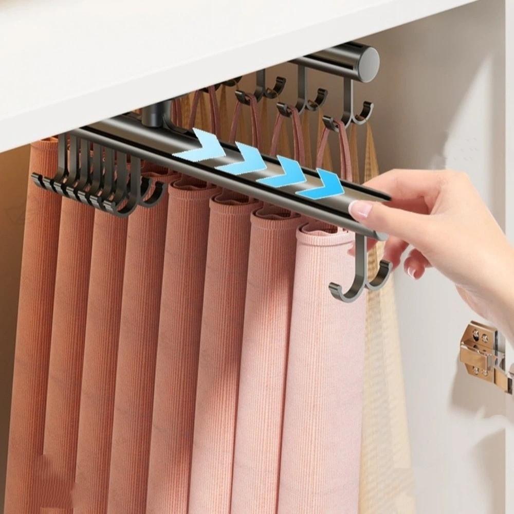 Adjustable Suction Cup Hook Space Saving Pull-Out Clothes Hanger Scarf Tie Rack  Closet Storage