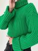 Autumn and Winter New Solid Color Thread Knitted Hoodie Short Style High Collar Bottom Sweater for Women 3521 KTB