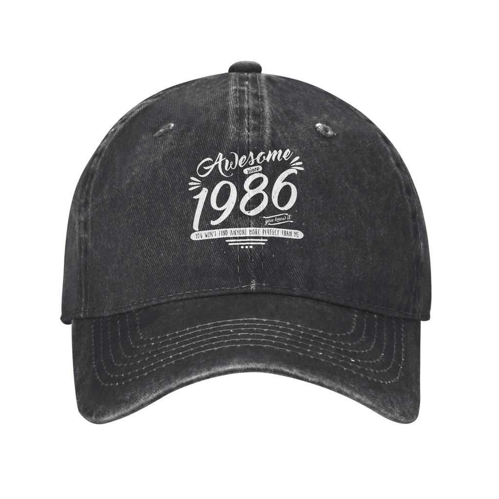 Unisex Women Vintage 1986 Birthday Year 40 years old Print Hat Classic Distressed Washed Baseball Cap Adjustable
