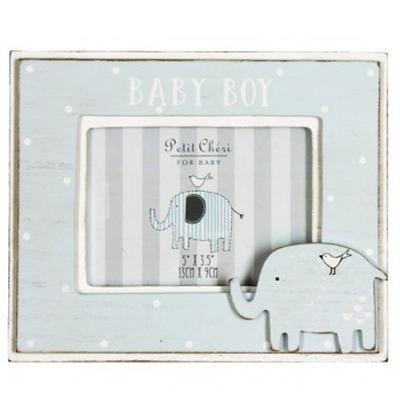 [Q2038] – Blauer Holz-Fotorahmen „Baby Boy“ – 19 x 16 cm – Foto 13 x 9 cm