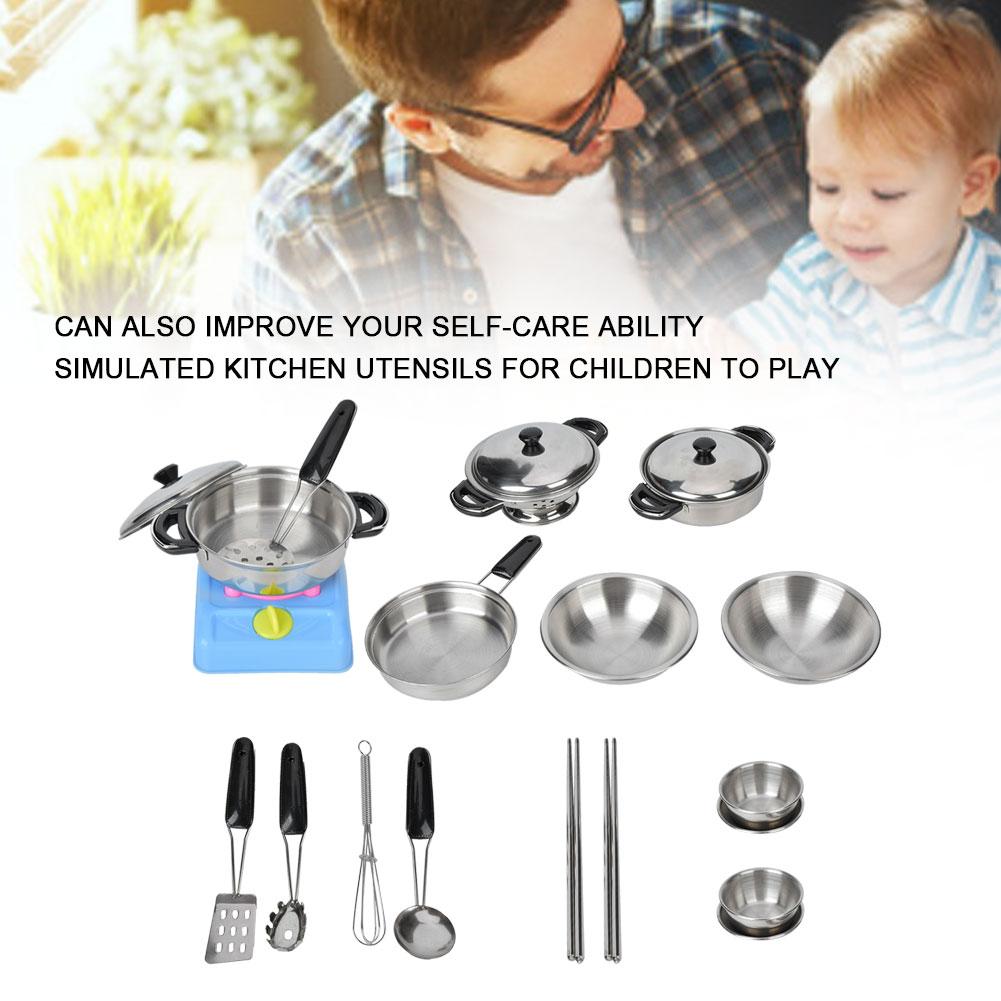 Kitchen Utensils Toy Mini Simulation Children Stainless Steel Kitchen Cooking Pretend Play Toys