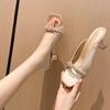 Square head French high heels women's 2025 small fragrant style with skirt rhinestone high heels slippers outer wear temperament thick heel sandals