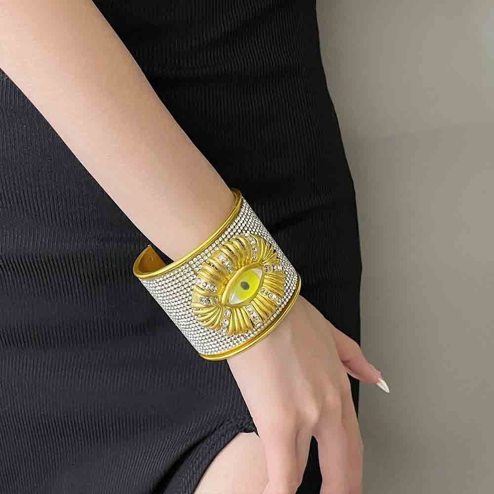 Zinc Zinc Alloy Demon's Eye Bracelets Full Rhinestone Geometric Cuff Bangles  Girls Gift