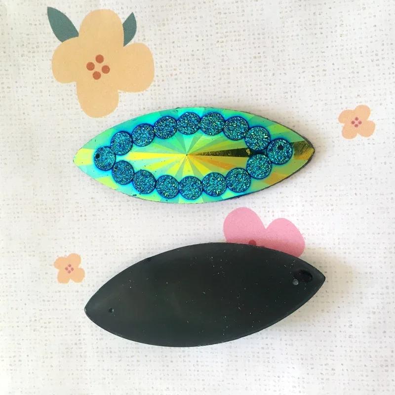 

8pcs Diy 20*50mm large horse eye plate AB (double hole) resin drill hand sewing garment diamond rhinestone button8pcs/lot A260 чёрный