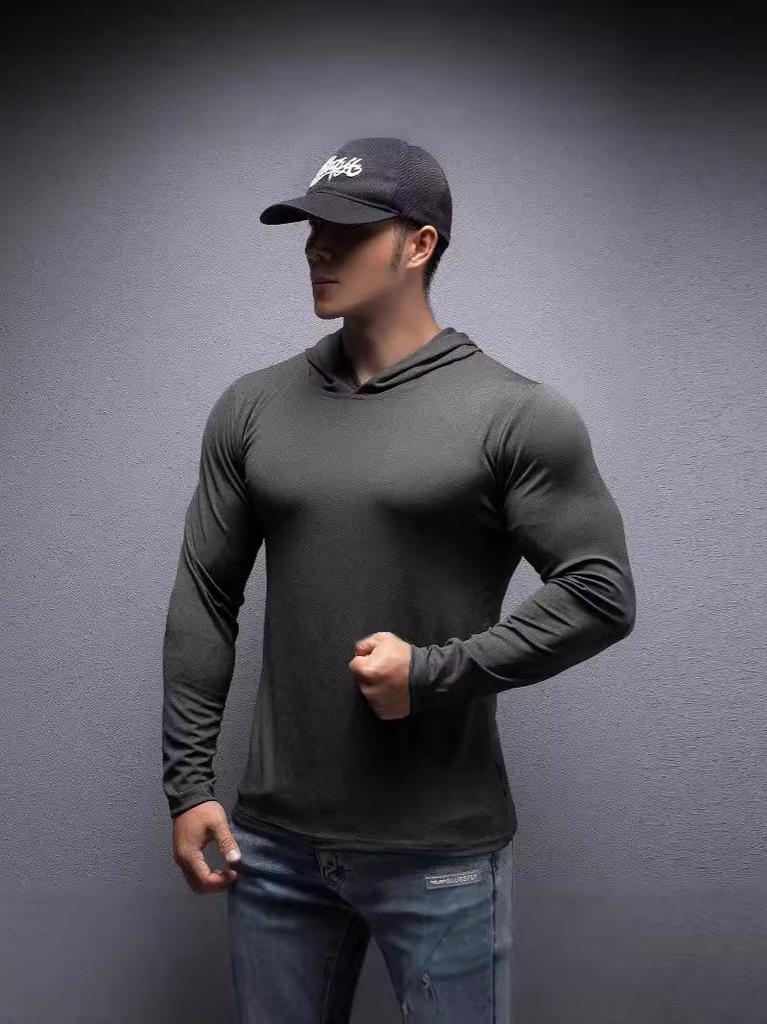 Spring & Autumn Men's Quick-Dry Stretchy Hooded Running Sweatshirt