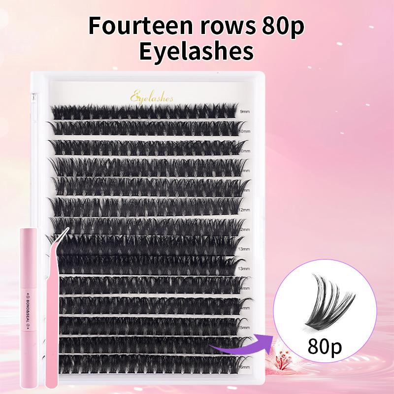 

1Pc Hot Melt Clusters of 14 Rows, D Curl, 30p/40p/60p/80p DIY False Eyelashes [80P] Hot melt multi-hair false eyelashes
