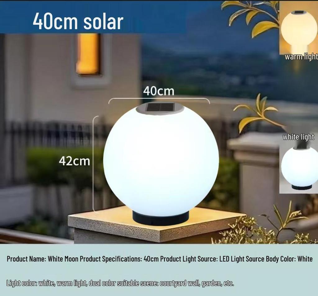 Waterproof Outdoor Solar Post Lights - White Round Moon Ball for Garden, Courtyard, Gate, and Fence Pillars