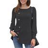 Women's Fashion Square Neck Solid Color Fleece Long Sleeve Decorative Button Hem Split Top