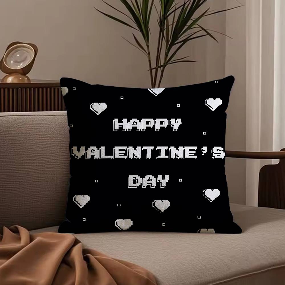 Valentine's Day Stickers X Pillow Case Anti-dustmite Pillowcase Invisible Zipper Silky Short Plush Sofa Cushion Cover