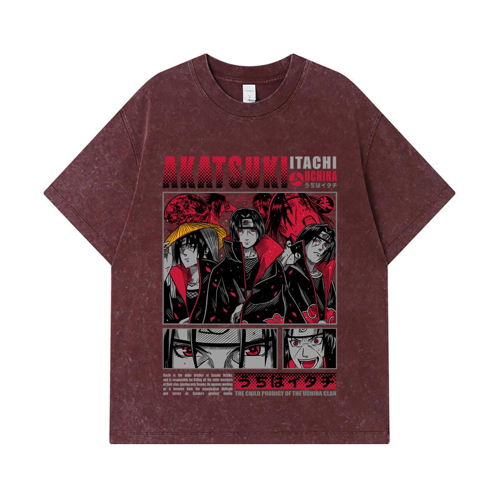 275 GSM Washed T-shirts 100% Cotton Naruto V8 Itachi Print Unisex Heavy Cotton T Shirt