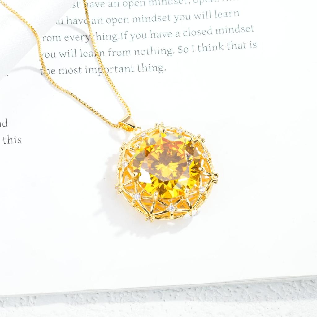 Bird's Nest Citrine Ring & Earring Set with Luxury Round Pendant Necklace - Light Luxury Colored Gemstones Collection