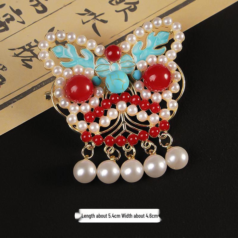Vintage Enamel Cloud Pearl Hair Clip with Tassel - Elegant Chinese Style Updo Accessory