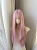 Ashely Pink Wig with Bangs 28inch Long Straight Hair Wig for Women Cute Lolita High Temperature Fiber Synthetic Wigs for Cosplay