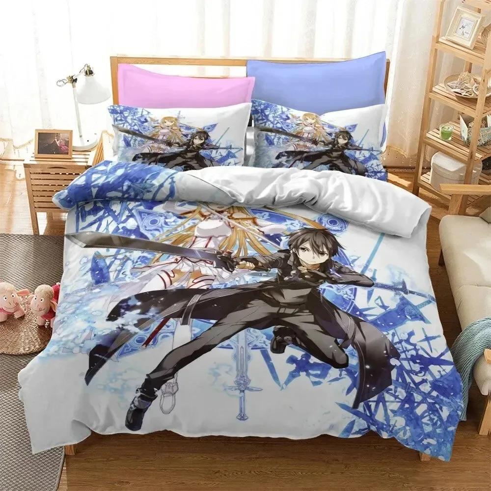 Anime Sword Art Online Soft Duvet Cover Pilowcase Beding Set Double Twin Ful Quen King Adult People Young Boys Bedclothes Comfortable Quilt Cover