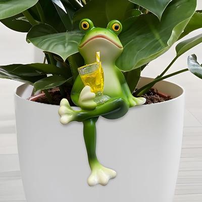 Cute Flower Pot Accessories Miniature Frog Figurines Planter Decor, Resin Frog Statue Garden Aesthetic Plant Decorations for Patio,Yard,Lawn Ornament