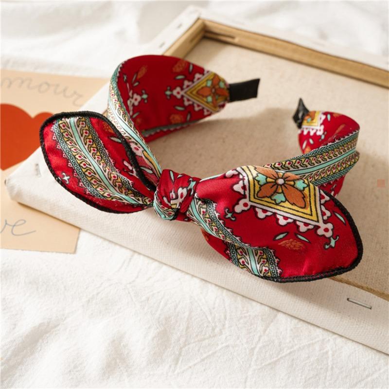 Hair Accessory - Leopard Print Rabbit Ears Knotted Wide Version Hair Band for Women's Outdoor Updo Hair Clip Headband Accessory
