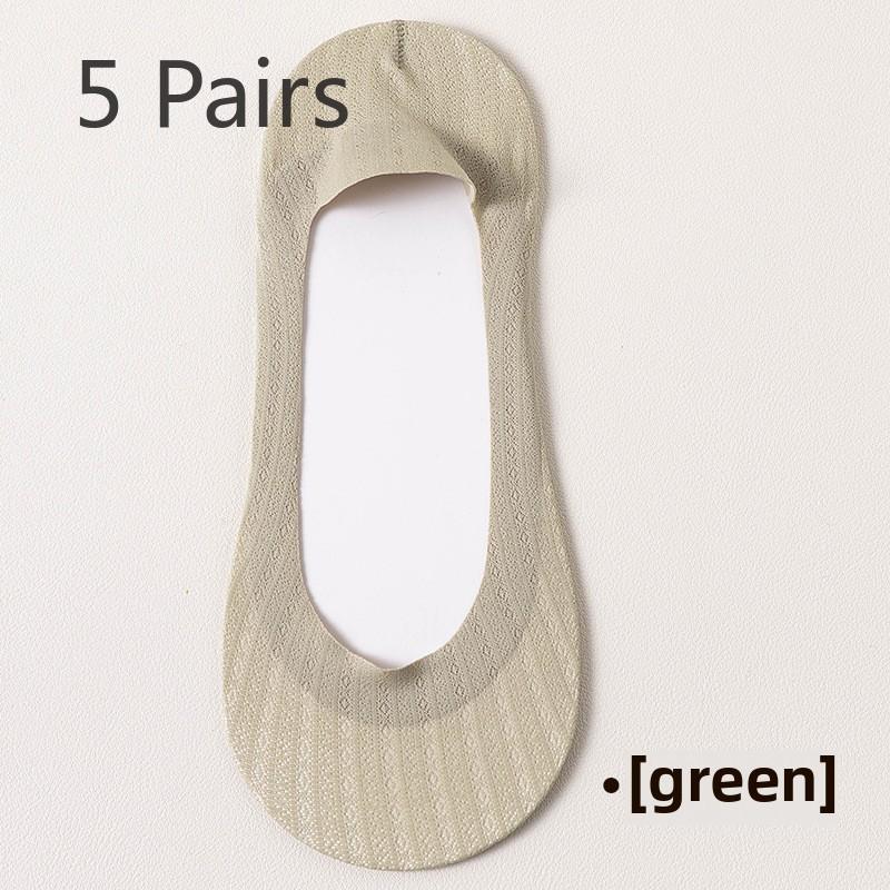 5 Pairs of Boat Socks for Women Summer Mesh Ultra-thin Shallow Mouth Invisible Socks for Women Silicone Non-slip with Socks