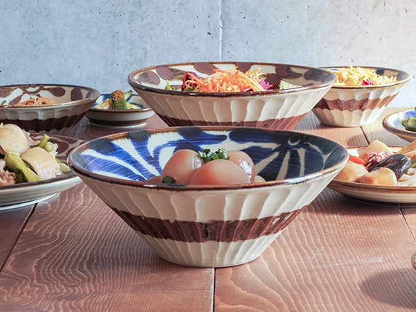 Tableware East Japanese Tableware Ryukyu Bowl, Large, 18cm, Karakusa, Blue, Sh-017-01