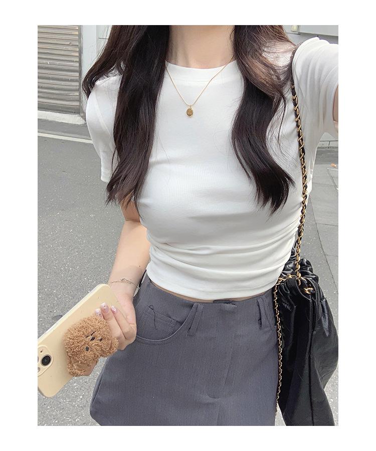 

Women s 2025 Spring/Summer Round Neck Short Sleeve Crop Top XXL белый