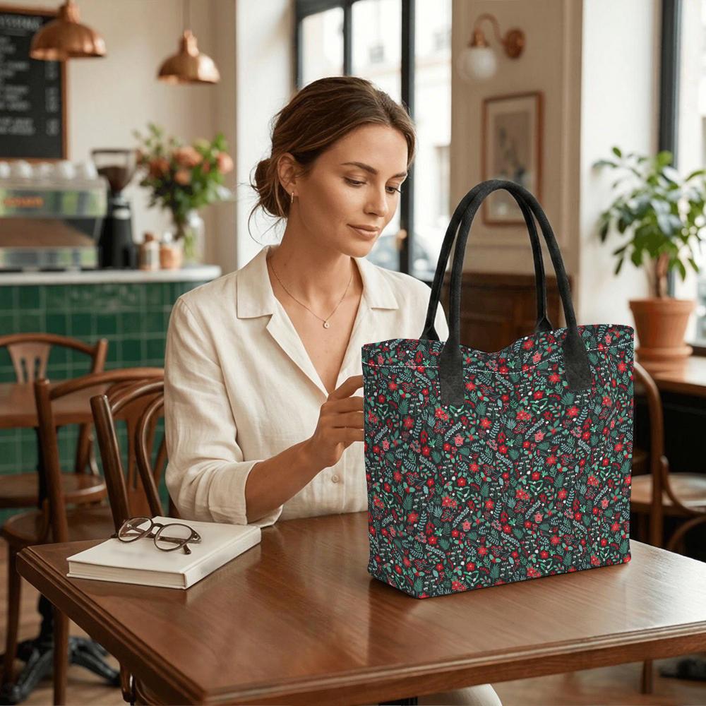  Floral Print Tote Bag Large Capacity Shoulder Bag for Daily Use