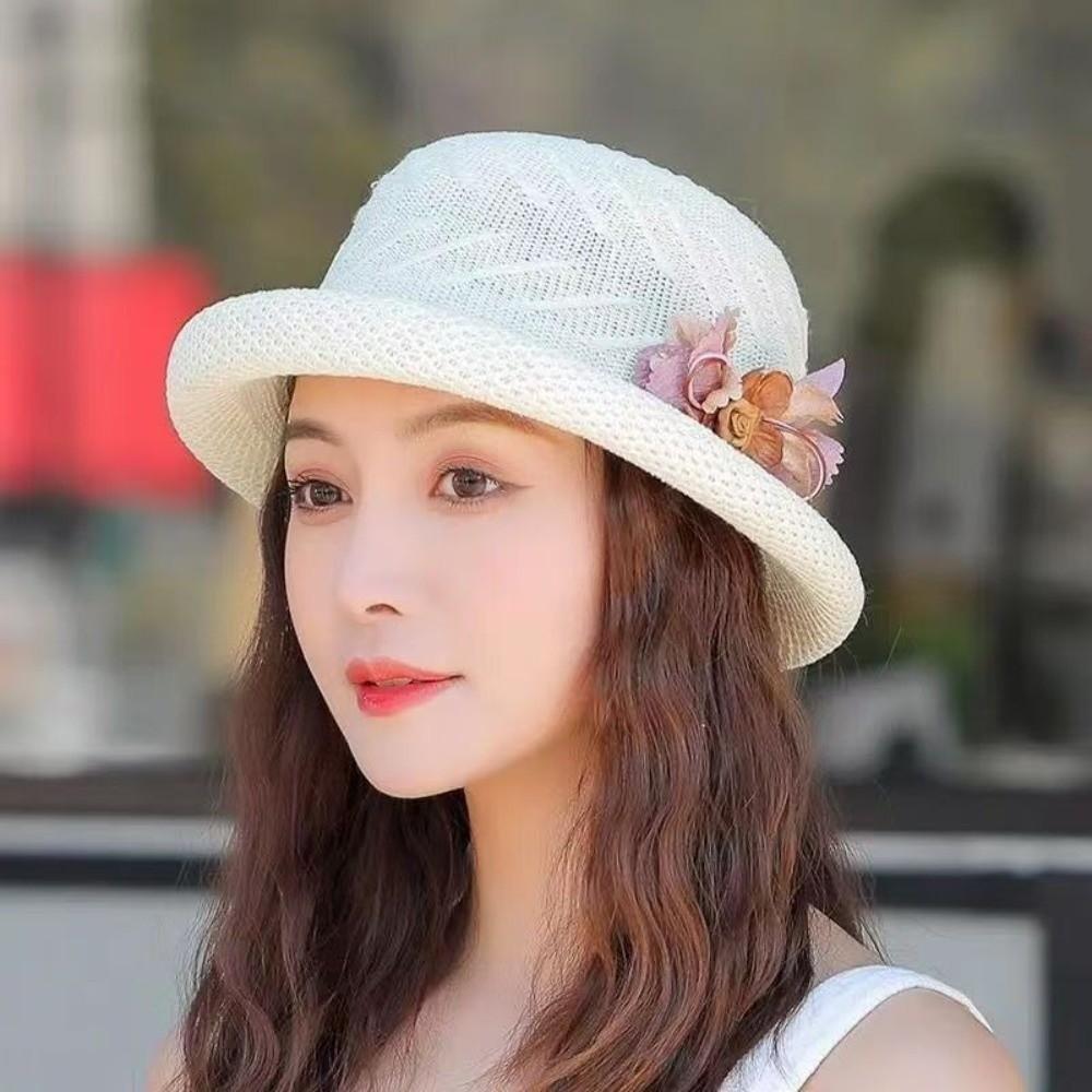 Korean Style Flower Fisherman Hat Rolled Brim Women Sun Cap Sweet Sunscreen Bucket Cap  Fishing