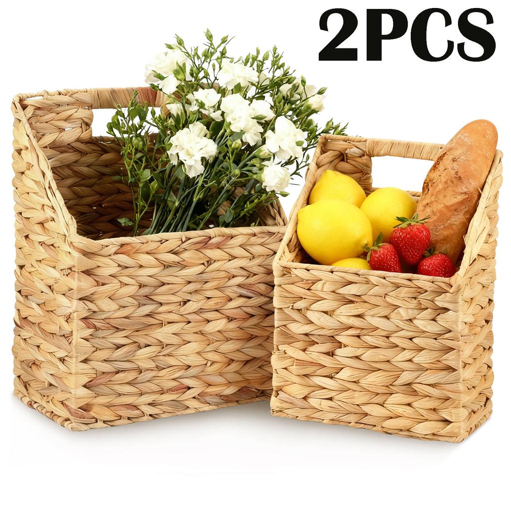 2 Stück Hängender gewebter Aufbewahrungskorb Handgewebter hängender Imitat-Rattan-gewebter Aufbewahrungsorganizer mit Griff für Badezimmer Küche