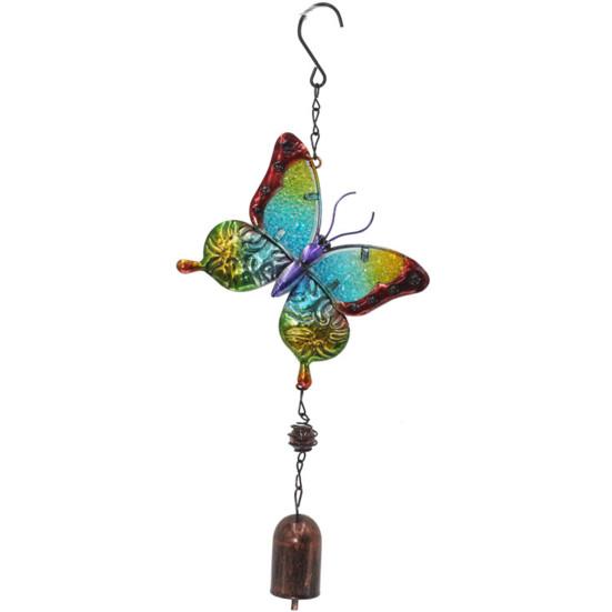 Iron Wind Chime Butterfly Dragonfly Painted Diamond Glass Painted Metal Pendant