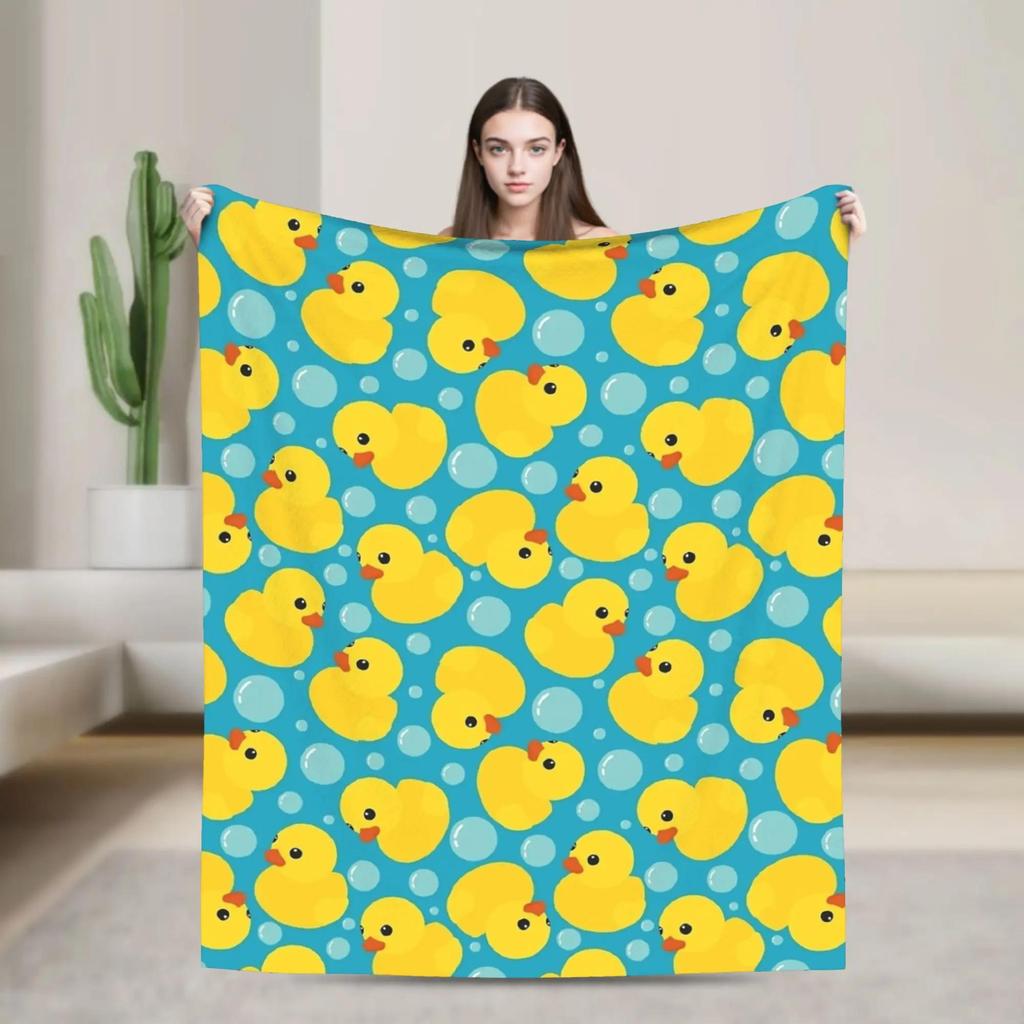 White Rubber Ducky Pattern Plush Blanket for Kids Soft Flannel Bedding Throw Warm Outdoor Use Quality Bedspread Gift Idea