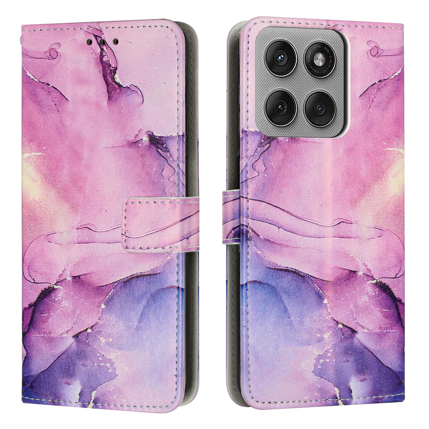 

For Motorola Edge 60 Pro 5G Stand Case Marble Pattern PU Leather Wallet Phone Cover Purple