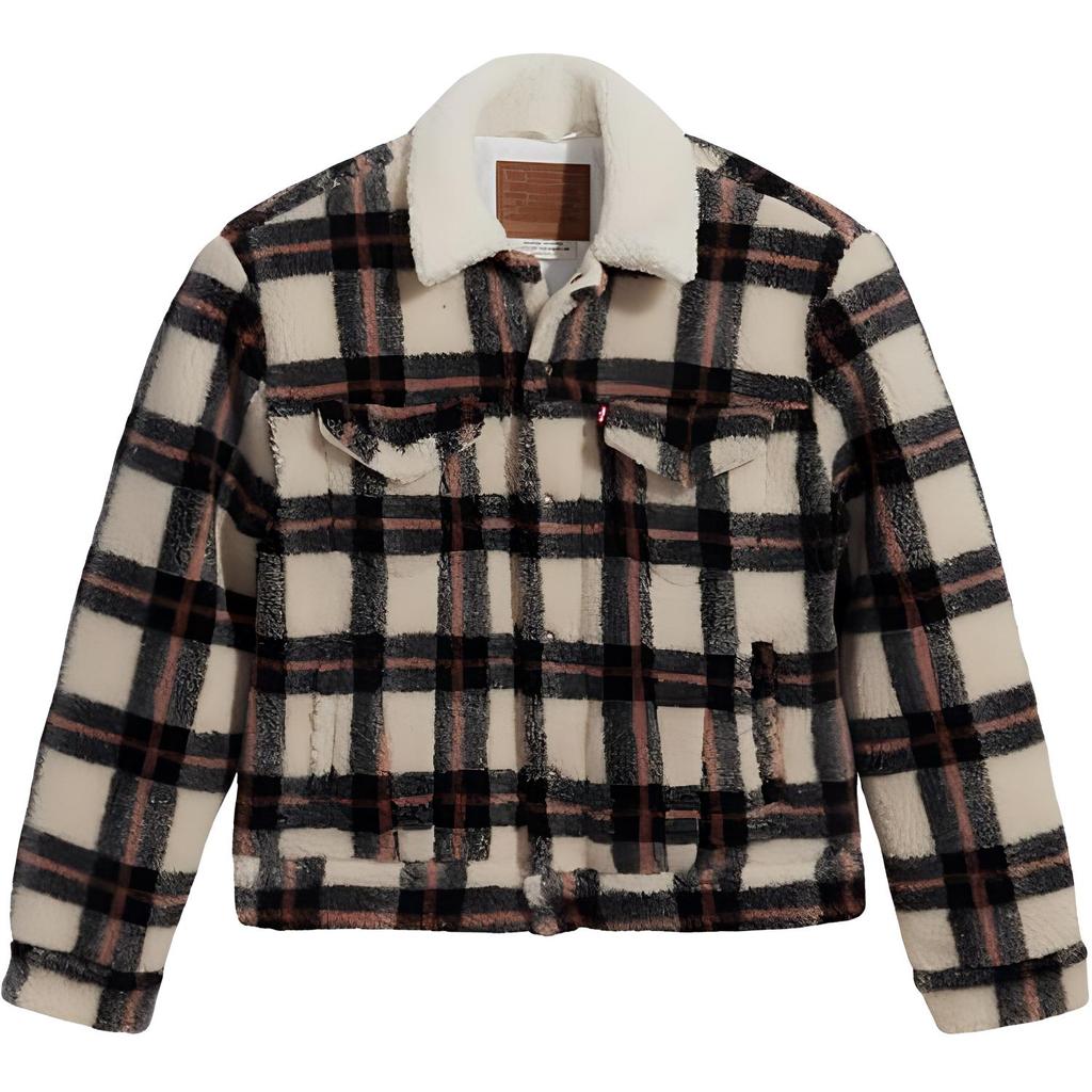 Levis Plaid Minimalist Comfortable Long Sleeve Fleece Jacket Women Jackets White A0826-0000