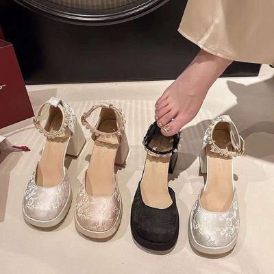 Light National Style Thick Heel High Heels Women's 2025 New Spring and Summer New Chinese Cheongsam Shoes with Skirt Mary Jane Single Shoes