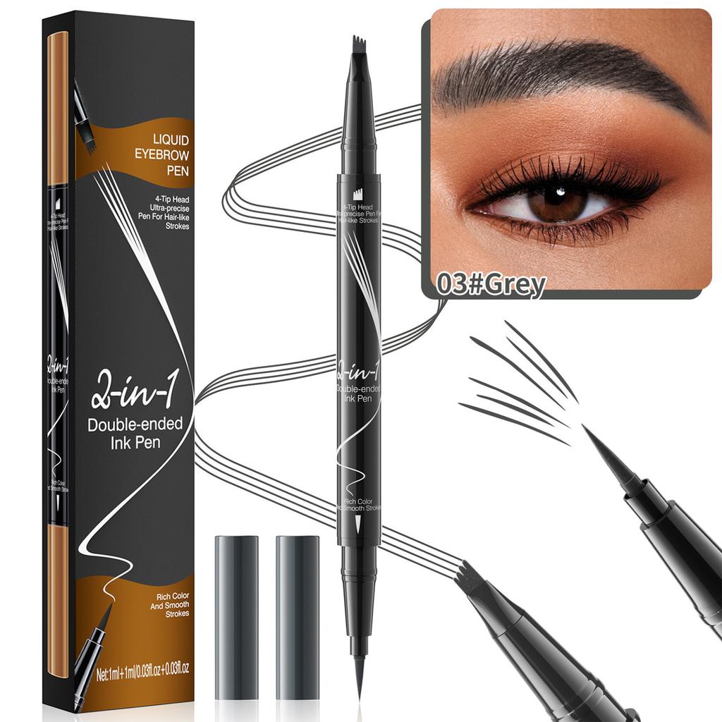 Dual-Tip Eyebrow Makeup Tool: Waterproof Pencil and Liquid Liner with Precision 4-Fork Brush for Defined Brows