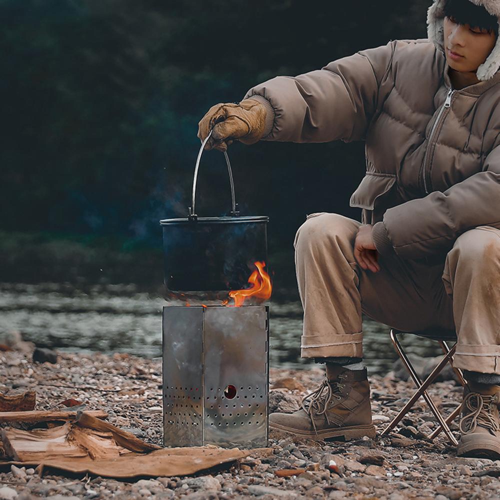 Folding Charcoal Chimney Starter Stainless Steel BBQ Charcoal Grill Briquette Coal Fire Starter