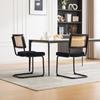 Modern Rattan Dining Chair with Black Metal Frame, Synthetic Cane Back & Chenille Seat Cushion for Kitchen, Living Room, Bedroom-Black