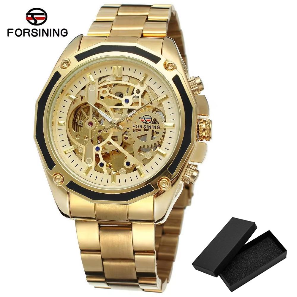 Fashion Forsining Top Brand Transparenthollow Luminous Hand Gear Movement Retro Royal Design Men Mechanical Skeleton Wrist Watch