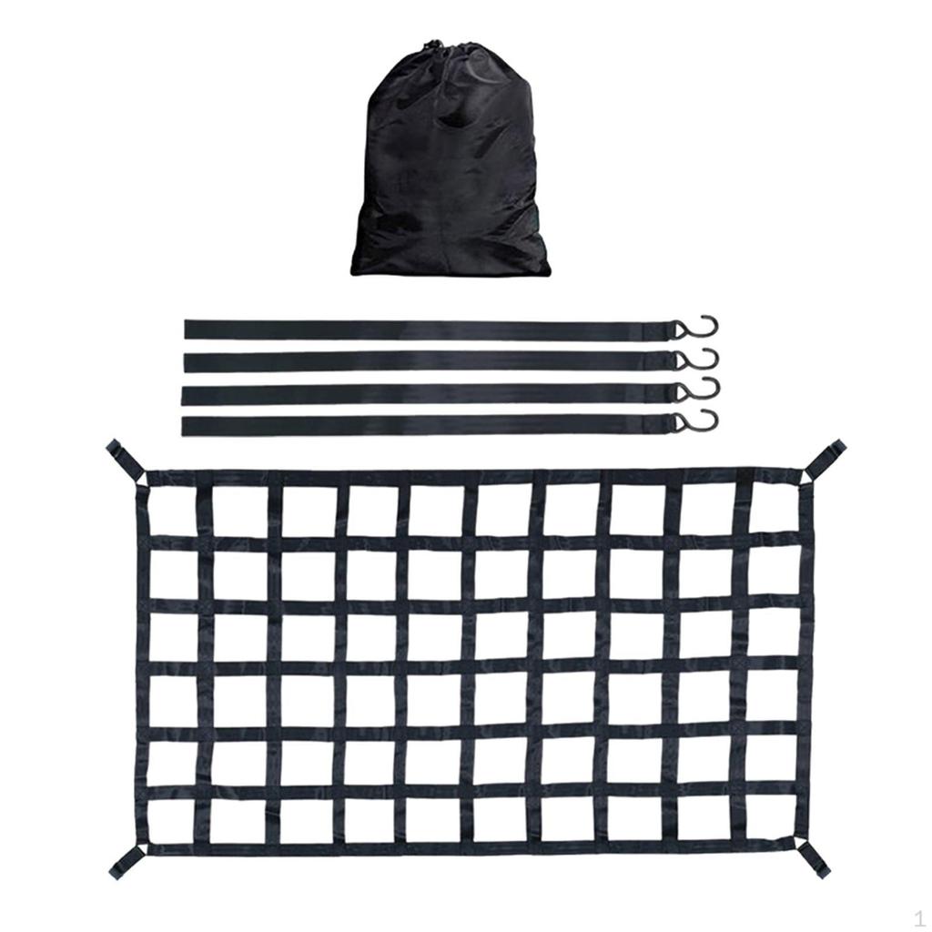 Cargo Net for Pickup Truck Bed Mesh Organizer 4 Hook Ropes Compatible Buckles Black