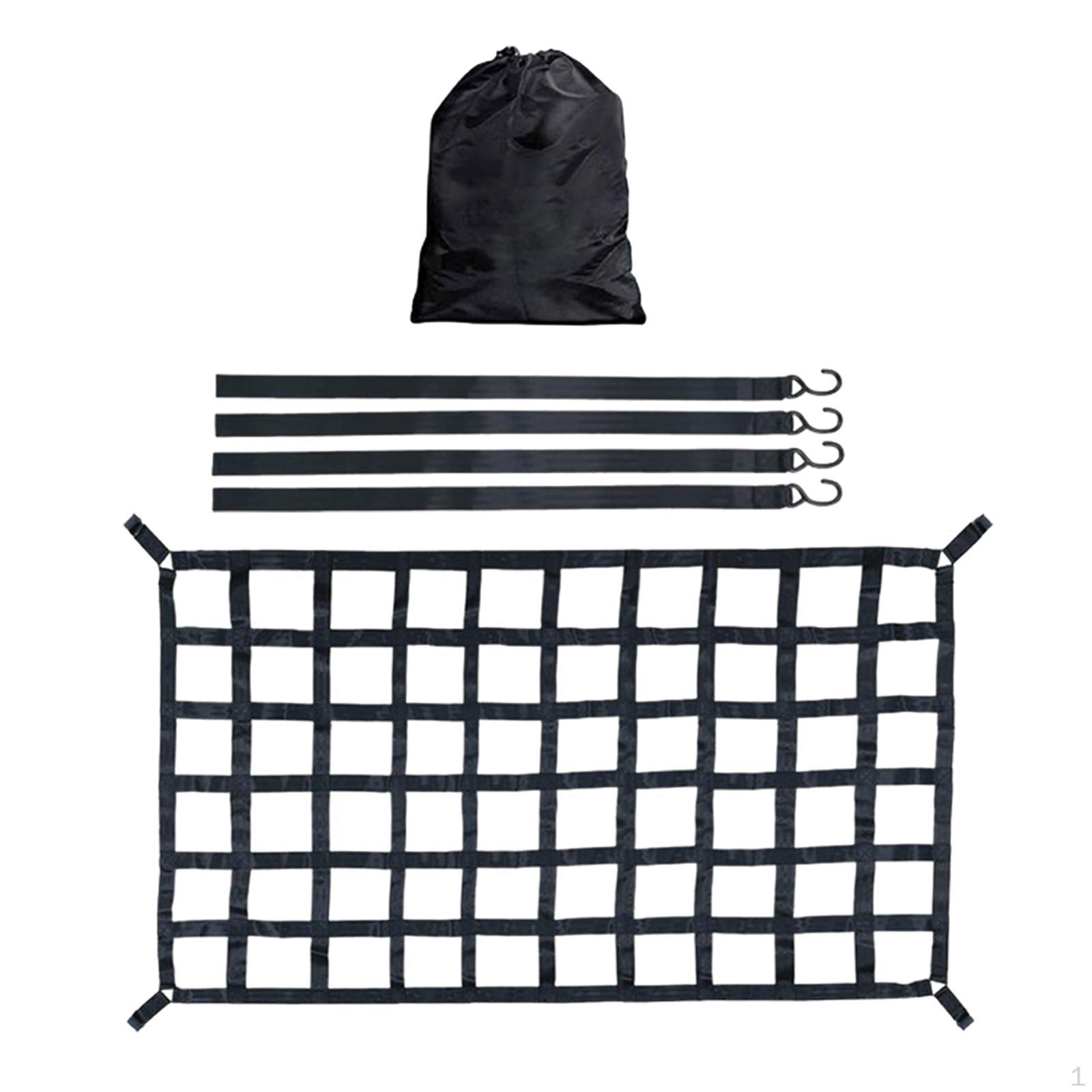 

Cargo Net for Pickup Truck Bed Mesh Organizer 4 Hook Ropes Compatible Buckles Black L