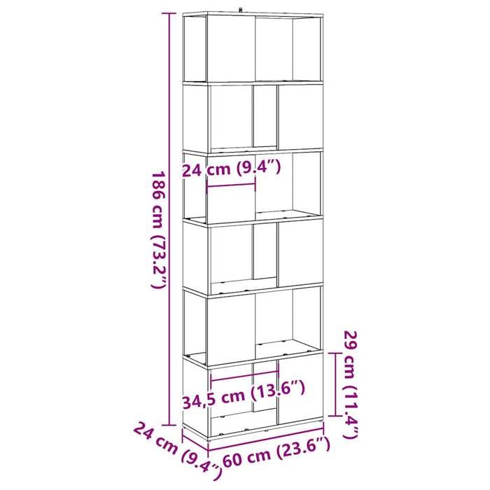 VidaXL Bookcase/Room Divider Old Wood 60x24x186 Cm 856730