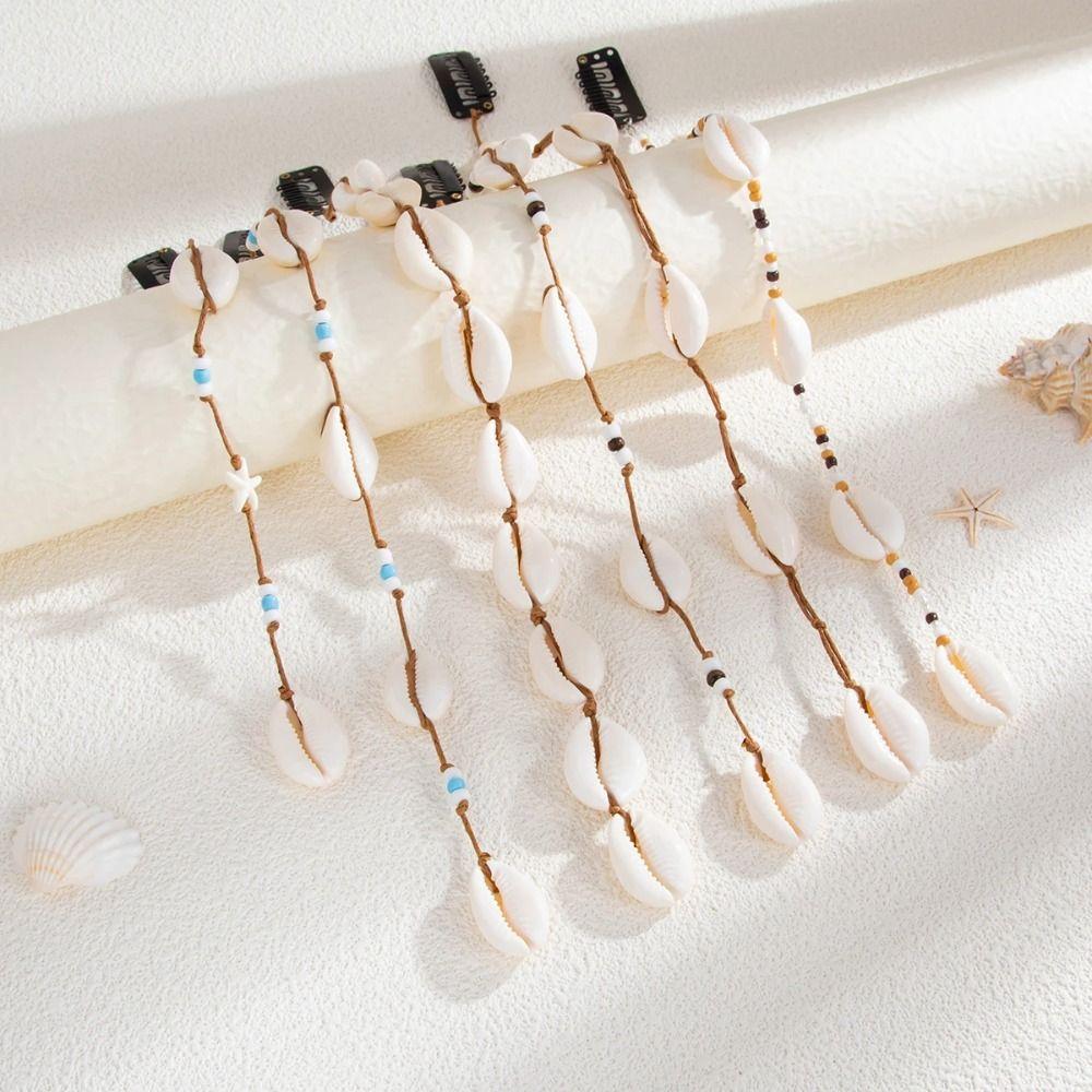 6 Styles Conch Tassel Hair Accessory Bohemian Braided Shell Pendant Hair Clip Long Handmade Beads Shell Beaded Hair Accessories