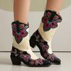 Embroidered Floral Cowboy Western Boots Women's Cowgirls Ankle Boots Comfy Chunky Med Heels Shoes 2024 Autumn Winter
