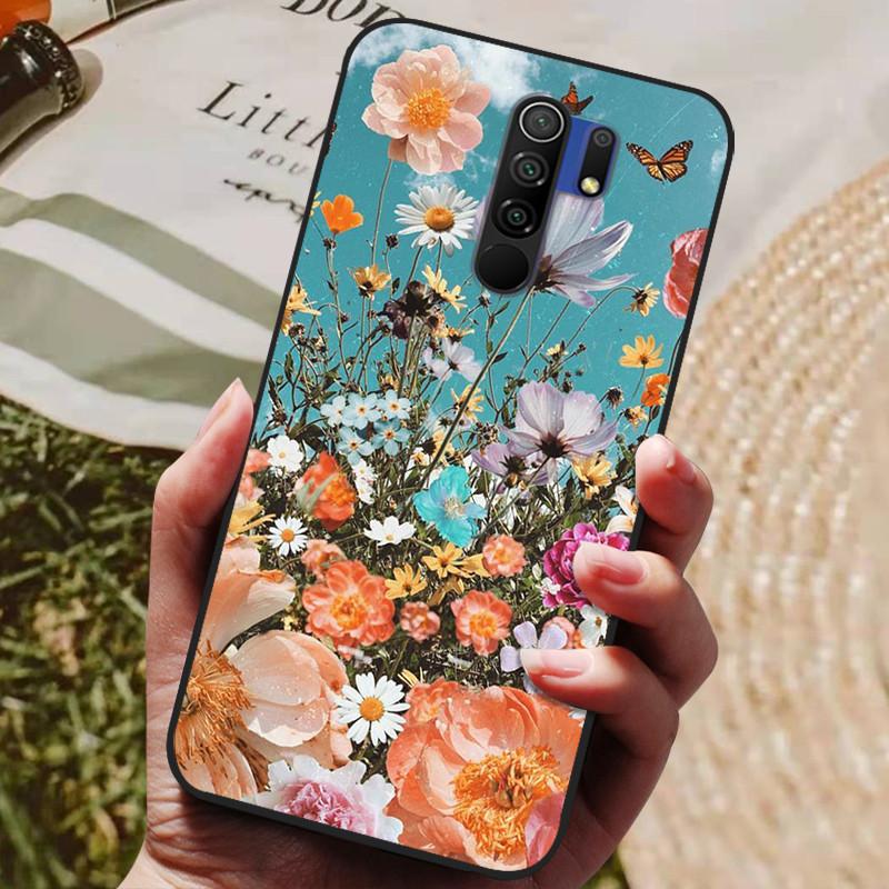 Für Xiaomi Redmi 9 Hülle Katze Blume Wolf Cover Silikonhülle Für Redmi 9 redmi9 Cover Bumper 6.53" Stoßfeste Handy Coque Hülle