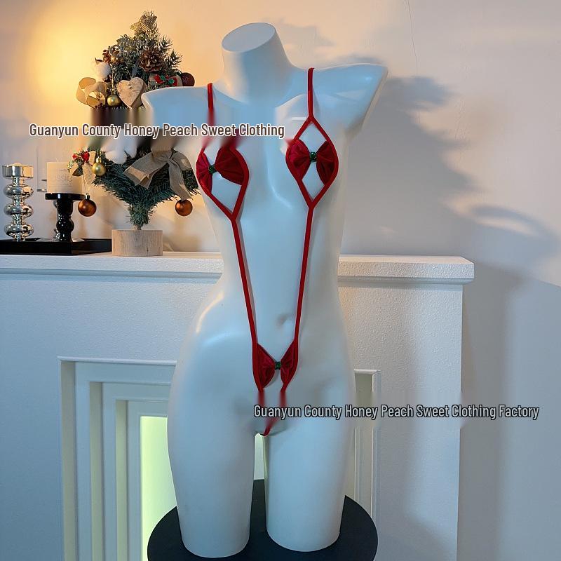 Sensual Red Lingerie Bodysuit with Bow - Perfect for New Year's or Christmas