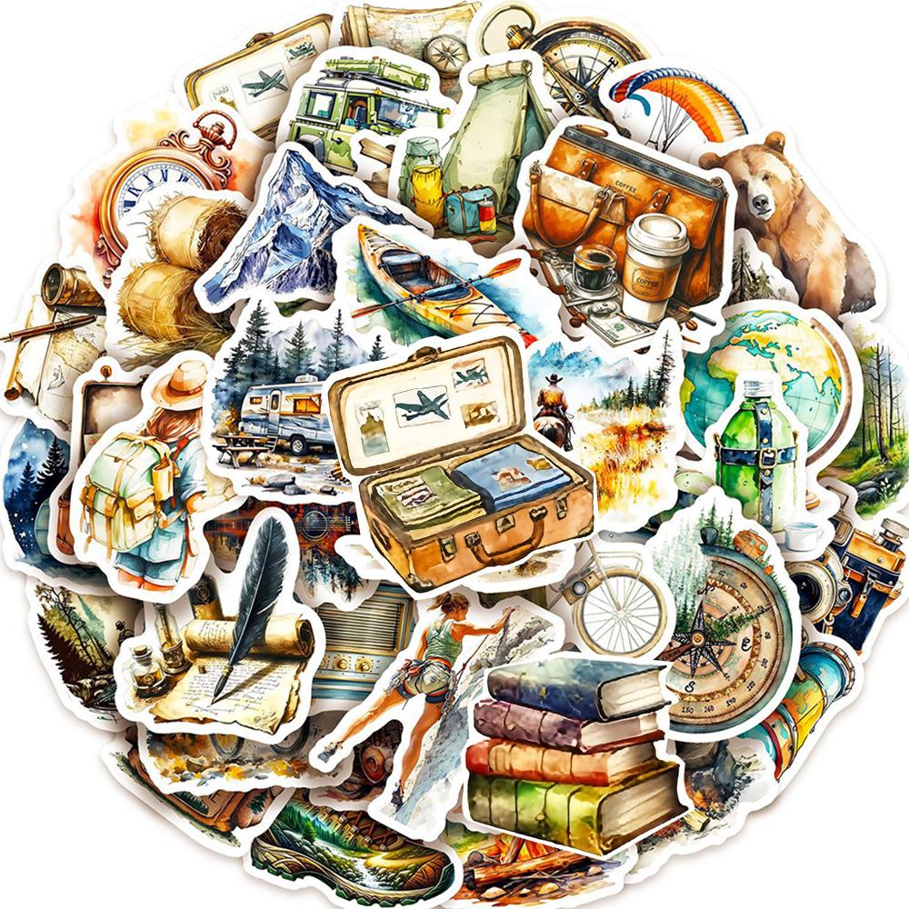 10/30/50pcs Cartoon Outdoor Camping Travel Stickers Creative Funny Watercolor Graffiti Decals DIY Laptop Phone Suitcase Sticker