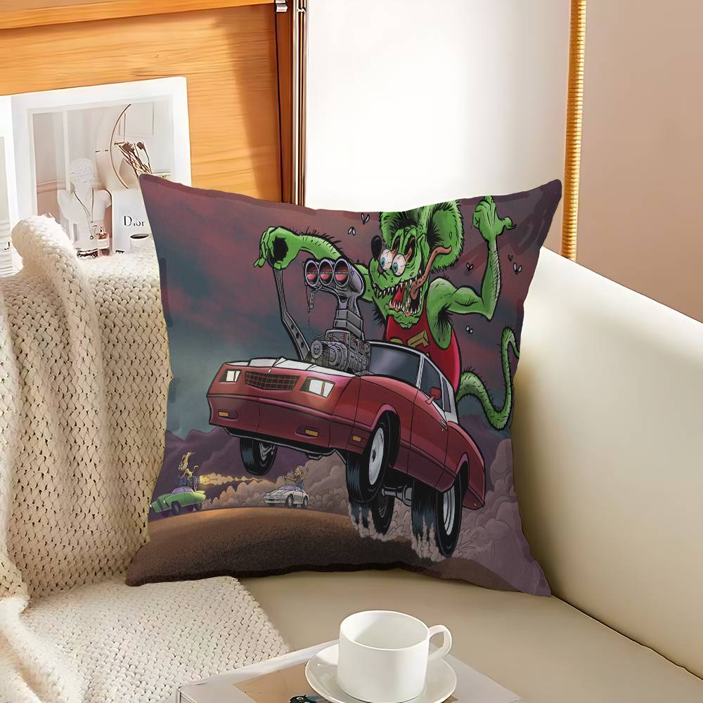 Забавная наволочка с принтом Rat Fink Подушка для дивана Декор для дома Наволочка 12x12Inch