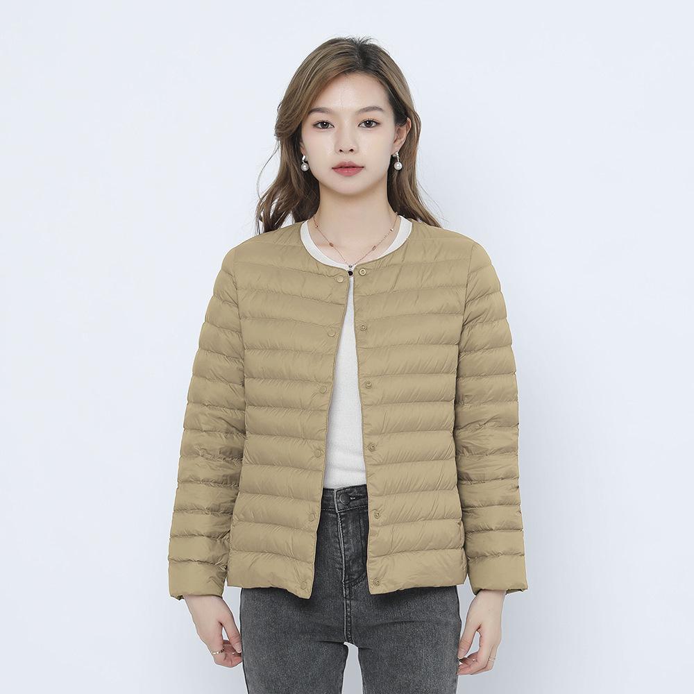 Women's Round Neck V-neck Simple Long Sleeve Down Jacket Large Size Coat