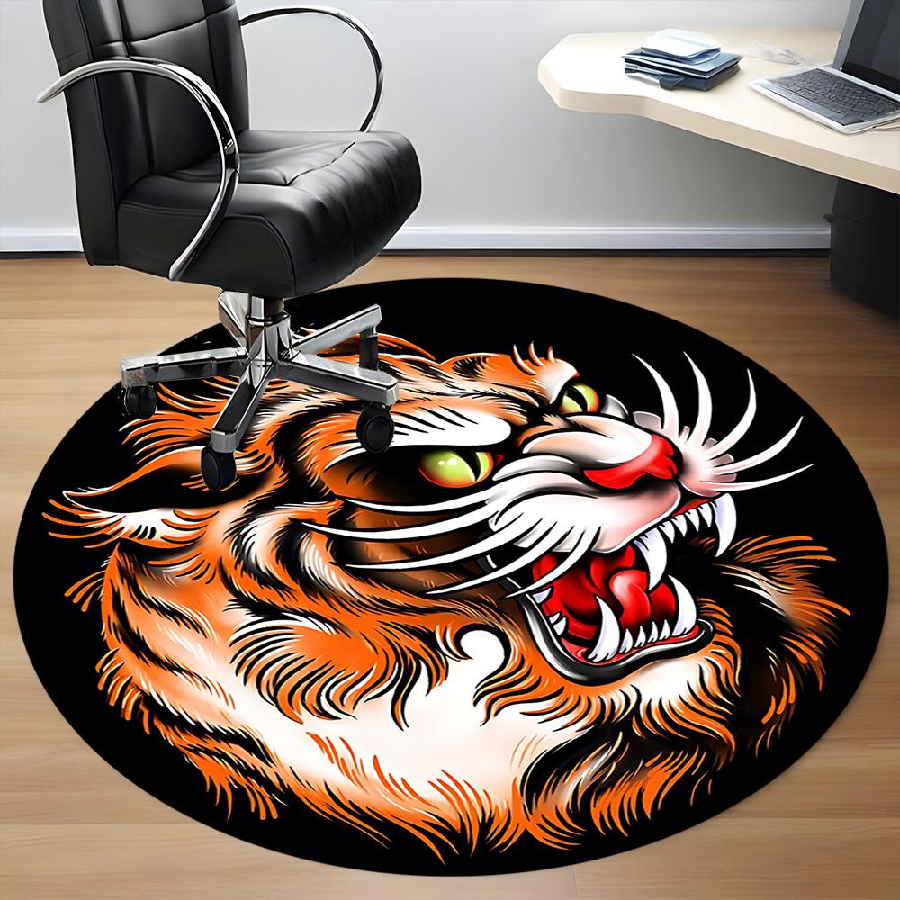 1pc Tiger Head Chair Carpet for Office, Round Non Slip Durable Large Size Office Carpet, Suitable for Office