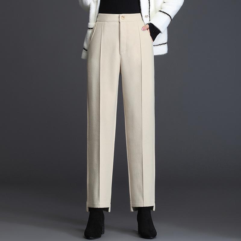 

Autumn Winter Women s High Waist Slimming Loose Straight Woolen Pants Draped Wide Leg Trousers 4XL абрикосовий