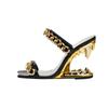 Fashion Women's New Spring/Summer European and American Square Head Metal Chain Wolf Teeth High Heel Large Open Toe Slippers